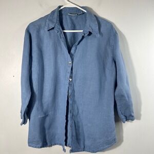 Chicos Design Linen‎ Button Shirt 3/4 Sleeve Blue L